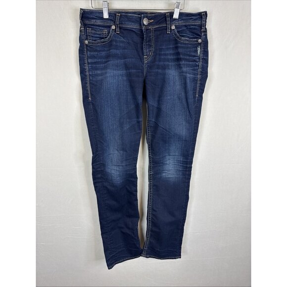 Silver Jeans Suki Mid Straight Women 31X32  Dark Wash Super Stretch Denim - Picture 2 of 9